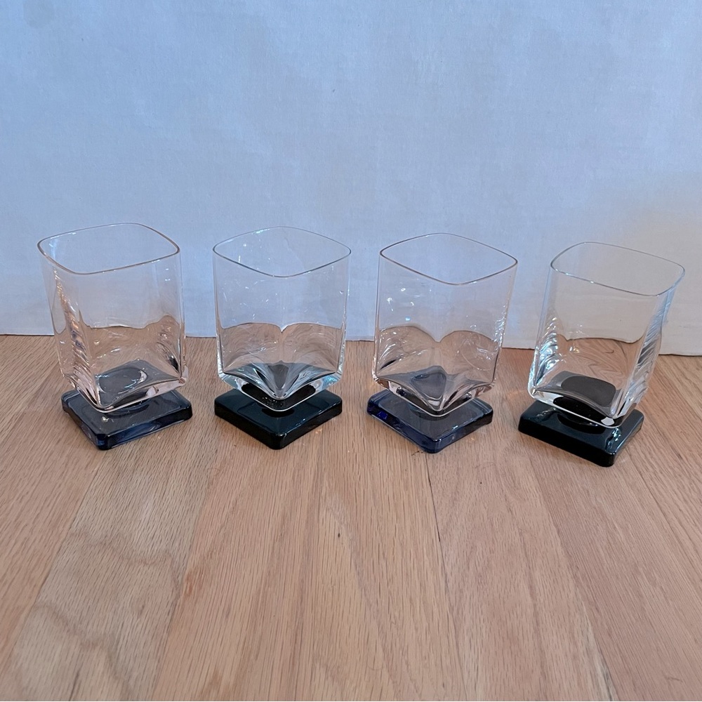 Vintage set of 4 square pedestal bottom glasses